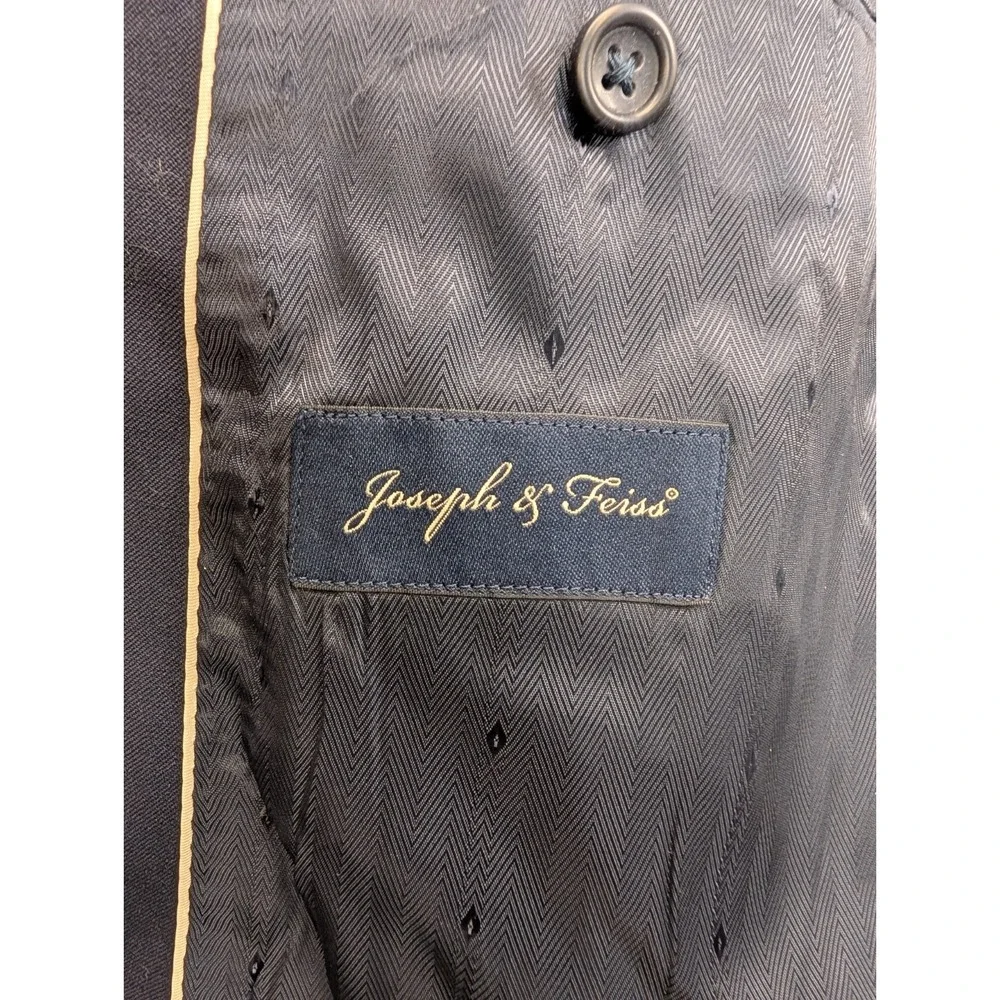 Joseph & Feiss Mens Size 52L 2 Piece Suit Navy Blue Solid Pleated Pants 48x30 - Picture 7 of 12